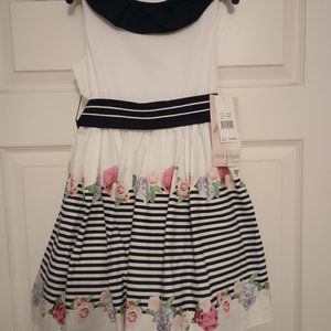 NEW Navy Striped Floral Hem Dress - Size 6